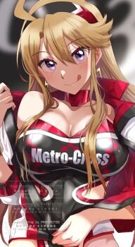 1girl blonde_hair breasts character_request cleavage earrings highres idolmaster jewelry large_breasts run_p_(aveton) tagme tongue