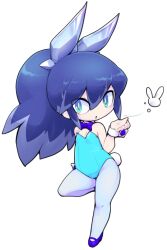 Rule 34 | 1girl, animal ears, bare shoulders, blue eyes, blue hair, blue leotard, blush, bow, bowtie, detached sleeves, fake animal ears, fake tail, fubukihime, high ponytail, leotard, long hair, multicolored hair, nollety, pantyhose, playboy bunny, rabbit ears, rabbit tail, solo, tail, traditional youkai, two-tone hair, wrist cuffs, youkai (youkai watch), youkai watch, yuki onna