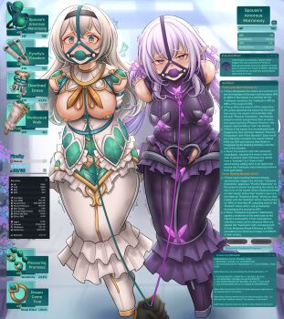 3girls absurdres armbinder arms_behind_back ball_gag ballet_boots bare_shoulders bdsm black_dress black_gloves black_hairband black_panties blush bondage bound bound_ankles bound_arms bound_legs bound_wrists breast_bondage breasts bride bug butterfly castorice_(honkai:_star_rail) clothing_cutout commentary commission crotch_cutout dankestofdans dress egg_vibrator english_commentary english_text firefly_(honkai:_star_rail) gag gag_harness gagged gameplay_mechanics gloves green_dress green_panties grey_hair hair_between_eyes hair_intakes hairband harem heart highres honkai:_star_rail honkai_(series) insect large_breasts large_variant_set leash leash_pull legbinder long_hair looking_at_viewer multicolored_eyes multiple_girls neckerchief nipple_clamps nipples orange_neckerchief panties pixiv_commission pov pov_hands purple_butterfly purple_dress purple_eyes purple_hair restrained sex_toy stelle_(honkai:_star_rail) trailblazer_(honkai:_star_rail) two-tone_dress two-tone_eyes underwear variant_set very_long_hair vibrator vibrator_under_clothes vibrator_under_panties viewer_holding_leash wedding_dress white_dress