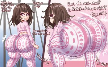 1girl ass ass_focus ass_shake bakemonogatari brown_eyes brown_hair english_text female_focus huge_ass kyojiri_loli loli monogatari_(series) sengoku_nadeko solo tagme twerking young_savage