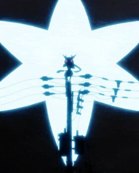 absurdres frog full_body gen_6_pokemon greninja highres long_tongue mega_greninja mega_pokemon ninja nintendo pink_eyes pokemon pokemon_(creature) pokemon_focus power_lines red_eyes rivalclay solo tongue tongue_scarf utility_pole