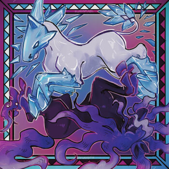 absurdres animal_focus closed_eyes closed_mouth commentary_request eyelashes glastrier highres horse ice kurapixel nintendo no_humans pokemon pokemon_(creature) pokemon_focus spectrier