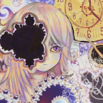 Rule 34 | 1girl, abstract, analog clock, clock, fractal, heartsplz, highres, medium hair, original, portrait, solo, spiral