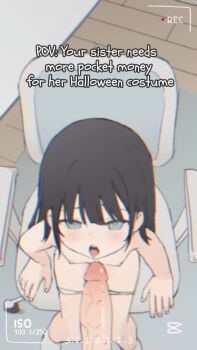 1boy 1girl age_difference animated bittycat black_hair blush breasts brother_and_sister chair chromatic_aberration english_text fellatio hetero incest indoors interior legs loli long_hair navel nipples on_chair oral original panties panty_pull penis pov prostitution recording siblings sitting small_breasts socks solo_focus sound stomach swivel_chair tagme teenage_boy_and_younger_girl thighs third-party_edit uncensored underwear video wani4ni white_panties