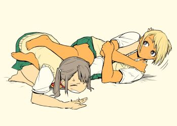 2girls blonde_hair jiu-jitsu multiple_girls skirt wrestling