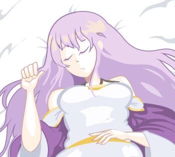 bare_shoulders closed_eyes davewaterfalls dress fire_emblem fire_emblem:_genealogy_of_the_holy_war julia_(fire_emblem) lying nintendo on_back purple_hair sleeping