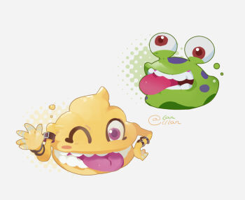 Rule 34 | belt, digimon, digimon (creature), numemon, one eye closed, open hand, scumon, tongue, tongue out, wink