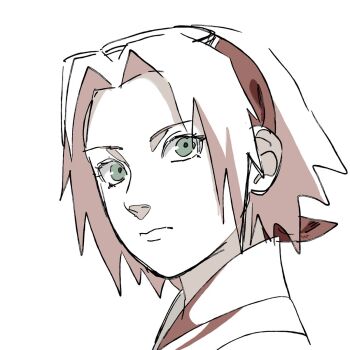 Rule 34 | 1girl, closed mouth, commentary request, eyelashes, green eyes, hairband, haruno sakura, highres, looking at viewer, naruto (series), naruto shippuuden, pink hair, pnpk 1013, red hairband, short hair, sketch, solo, upper body, white background