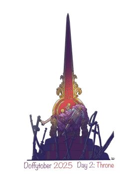 1boy abs blonde_hair capri_pants coat donquixote_doflamingo earrings english_text highres inktober jewelry leg_hair male_focus muscular muscular_male one_piece open_clothes open_shirt pants pink_coat shirt short_hair sitting_on_throne smile sunglasses sword tuquidflamingo weapon white_background white_shirt