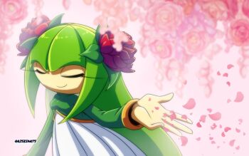 1girl artist_name closed_eyes cosmo_(sonic) cosmo_the_seedrian green_hair risziarts sega smile sonic_(series) sonic_x