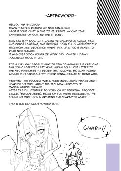absurdres afterword artist_self-insert character_doll chibi chibi_inset doll english_text greyscale hair_ornament highres hood hood_up hoodie ixopod looking_at_viewer monochrome needy_girl_overdose oversized_clothes sharp_teeth sidelocks sparkle speech_bubble teeth text_focus translation_request