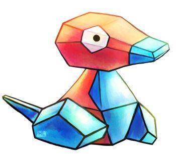 1other artist_name black_eyes full_body gen_1_pokemon haychel initial nintendo no_humans pokemon pokemon_(creature) porygon simple_background solo tail white_background