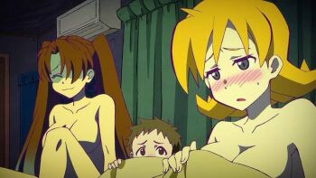 1boy 2girls aftersex age_difference breasts heion_sedai_no_idaten-tachi large_breasts miku_(idaten) multiple_girls onee-shota screencap shota twintails