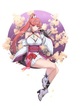 1girl breasts glimmer_(xenoblade) hehe_jun highres large_breasts ponytail red_hair simple_background white_background xenoblade_chronicles_(series) xenoblade_chronicles_3 xenoblade_chronicles_3:_future_redeemed