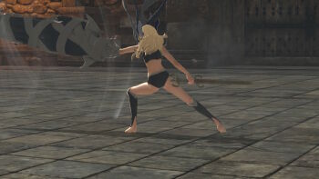 1girl 3d armor armpits ass back bare_shoulders barefoot black_hairband bra breasts broken_armor building cleavage collarbone female_corrin_(fire_emblem) dragon_girl feet female_focus fighting_pose fighting_stance fingernails fire_emblem fire_emblem_fates fire_emblem_warriors from_behind full_body gameplay_mechanics hair_ornament hairband holding holding_sword holding_weapon horns intelligent_systems legs long_hair midriff multicolored_underwear nails navel neck nintendo official_underwear outdoors outstretched_arms pale_skin panties pointy_ears red_eyes ruins silver_hair sky soles spread_arms spread_legs sword thighs tiptoes toes transformation underwear underwear_only weapon yato_(fire_emblem)