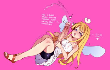 1futa angel_wings blonde_hair blue_eyes blush crimvael erection futanari halo huge_penis ishuzoku_reviewers penis precum retracted_foreskin solo solo_focus veins veiny_penis wings