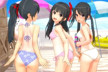 3d 3girls :d animated anus ass ass_focus beach beach_house beach_umbrella bent_over bikini bikini_pull black_hair blue_bikini blue_sky blush bottomless brown_eyes censored clothes_pull day female_focus floral_print hair_ribbon koikatsu_(medium) loli long_hair looking_at_viewer looking_back minazuki_manami mosaic_censoring multiple_girls ocean one-piece_tan open_mouth original outdoors pink_bikini polka_dot pussy red_ribbon ribbon side-tie_bikini_bottom side_ponytail sidelocks sky smile spread_anus spread_ass spread_pussy standing swimsuit tagme tan tanline ugoira umbrella undressing video white_bikini