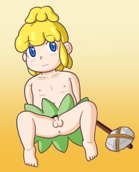 1boy anus artist_request ass bare_legs barefoot blonde_hair blue_eyes blush bottomless child feet hammer jungle_boy leaf_skirt legs male_focus nipples penis perineum sega shota smile testicles toes tom-tom wonder_boy