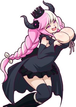 1girl braid breasts cape crown dress grabbing_own_breast huge_breasts master_detective_archives:_rain_code mike_inel multicolored_hair pink_hair shinigami_(rain_code) thighhighs two-tone_hair tyrion_cuthbert tyrion_cuthbert:_attorney_of_the_arcane white_background white_hair