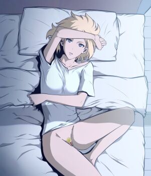 bed blonde_hair cha_hae-in no_panties pillow shirt solo_leveling white_shirt