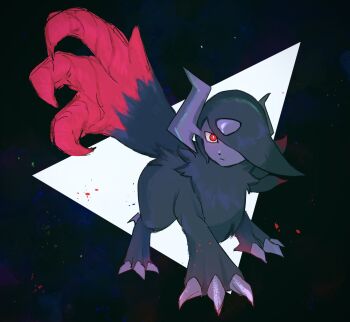 absol animal_focus claws closed_mouth commentary_request full_body gen_3_pokemon highres hoenn_0260 horns looking_at_viewer mega_absol_z mega_pokemon nintendo no_humans pokemon pokemon_(creature) pokemon_focus red_eyes single_wing solo standing wings