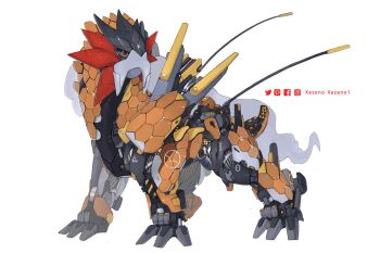 cable cable_tail entei gen_2_pokemon highres legendary_pokemon looking_to_the_side mecha mechanical_tail mechanization nintendo no_humans orange_eyes pokemon robot shadow solo tail white_background xezeno