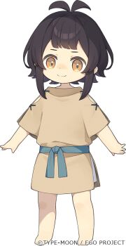 1boy ahoge antenna_hair black_hair brown_eyes commentary_request copyright_notice fate/grand_order fate_(series) looking_at_viewer saipaco shirt short_hair solo sukunabikona_(fate)