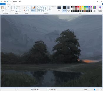 art_program_in_frame christian_young cloud cloudy_sky dark_cloud lake landscape microsoft_paint_(medium) microsoft_paint_(software) no_humans original outdoors painterly path reflection reflective_liquid road scenery sky sunset tree