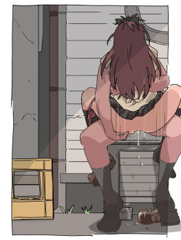1boy 1girl affectionate age_difference arms_around_neck arms_behind_back ass black_bow black_skirt black_socks bow clothed_female_nude_male clothed_sex clothes_lift cum cum_in_pussy from_behind grabbing_another&#039;s_ass groping hair_bow hetero highres holding hug hugging_each_other itagaki_super_dx juliet_sleeves kneehighs loli long_hair long_sleeves mahou_shoujo_madoka_magica motion_lines nude outdoors panties panties_around_leg plaid_clothes plaid_skirt public_indecency puffy_sleeves red_hair red_panties sakura_kyoko school_uniform sex shirt shoes sitting sitting_on_lap sitting_on_person skirt skirt_lift socks underwear underwear_only unworn_panties unworn_shoes vaginal yellow_shirt zenra