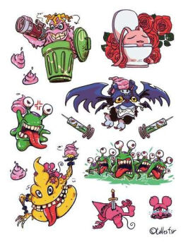 Rule 34 | digimon, digimon (creature), digimon adventure, gerbemon, knife, koromon, numemon, picodevimon, rosemon, scumon, simple background, teeth, tongue, tongue out, tyumon, white background