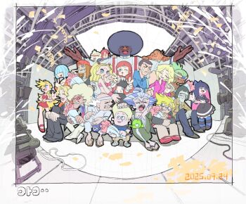6+boys 6+girls chuck_(psg) cotogochan crying film_set garterbelt_(psg) good_end highres multiple_boys multiple_girls open_mouth panty_&amp;_stocking_with_garterbelt panty_(psg) recording sitting stocking_(psg) timestamp