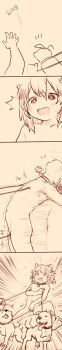 1girl ^^^ animal_ear_fluff animal_ears barefoot bone chain clitoris_piercing collar comic completely_nude covering_privates dog emphasis_lines feet female_focus flat_chest from_side highres kurotsuki_(luowei99) legs_apart loli monochrome motion_lines multiple_views neck_bell nipple_piercing nipples nude open_mouth original panels piercing portrait pussy_juice pussy_piercing ryona short_hair snot standing thighs toes webp-to-png_conversion