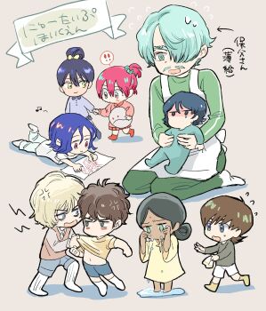 ! !! 3girls 6+boys aged_down amate_yuzuriha amuro_ray anger_vein aqua_eyes bindi black_hair blonde_hair blue_eyes blue_hair bow brown_eyes brown_hair challia_bull char_aznable child clothes_grab crying dark-skinned_female dark_skin drawing_(action) drawing_(object) dress fighting green_eyes green_hair gundam gundam_gquuuuuux hair_bow hair_bun hair_ornament hair_over_one_eye hair_scrunchie haro highres holding_hands in-franchise_crossover kamille_bidan lalah_sune long_sleeves mobile_suit_gundam mole mole_under_mouth multiple_boys multiple_girls non-humanoid_robot nyaan_(gundam_gquuuuuux) one_side_up open_mouth pants puddle red_eyes red_hair robot scrunchie seiza shirt shirt_grab short_hair shorts shuji_ito sitting skirt smile socks sssnmae88 sweatdrop tearing_up toddler xavier_olivette yellow_eyes zeta_gundam