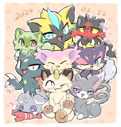 Rule 34 | animal focus, blue eyes, cat, claws, closed mouth, colored sclera, creatures (company), espurr, fang, game freak, gen 1 pokemon, gen 2 pokemon, gen 3 pokemon, gen 4 pokemon, gen 5 pokemon, gen 6 pokemon, gen 7 pokemon, glameow, green eyes, litten, meowth, nekogusa, nintendo, no humans, open mouth, pawpads, pink eyes, pokemon, pokemon (creature), purple eyes, purple sclera, purrloin, red eyes, skitty, smile, sneasel, sprigatito, toy, yellow sclera, zecora