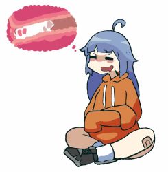 1girl ahoge animated bad_id bad_twitter_id bandaid bandaid_on_knee bandaid_on_leg blue_hair closed_eyes cross-section dot_harai drawstring drooling female_masturbation fingering highres hood hood_down hoodie imagining looping_animation masturbation orange_hoodie original pussy_juice simple_background sitting stealth_masturbation tagme video white_background