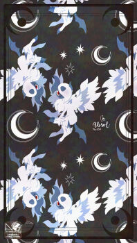 Rule 34 | absol, animal focus, asymmetrical horns, blue horns, claws, crescent moon, feathered wings, gen 3 pokemon, hair over one eye, highres, horns, looking at viewer, mega absol, mega pokemon, meme (sleepsheep), moon, neck fur, nintendo, no humans, one eye covered, pokemon, pokemon (creature), pokemon focus, red eyes, uneven horns, white fur, white hair, white wings, wings