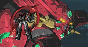 Rule 34 | 2others, arm blade, armor, biomechanical, clenched hand, crossover, denliner, energy, getter emperor, getter rays, getter robo, getter robo arc, getter robo go, getter robo hien, glowing, glowing eyes, green light, horns, kamenridervx, looking at viewer, mazinger (series), mazinger zero (mecha), mecha, mecha focus, multicolored armor, multiple others, no humans, pilder, red armor, robot, science fiction, shin getter robo, shin mazinger zero, space, super robot, weapon, yellow armor, yellow eyes, yellow light