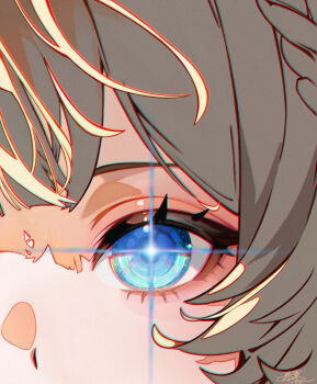 1girl absurdres blue_eyes close-up commentary genshin_impact grey_hair highres looking_at_viewer sandrone_(genshin_impact) shendi_2021 solo