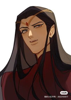 1boy black_hair circlet elf eyelashes feanor gem grey_eyes issa_crimson jewelry long_hair male_focus parted_lips pointy_ears simple_background solo source_request teeth the_silmarillion tolkien's_legendarium upper_body upper_teeth_only white_background