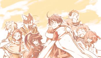Rule 34 | 10s, 3girls, 5boys, akatsuki (log horizon), animal ears, armor, braid, cape, cat, glasses, hara kazuhiro, isuzu (log horizon), log horizon, long hair, lunderhaus cord, minori (log horizon), monochrome, multiple boys, multiple girls, naotsugu (log horizon), nyanta (log horizon), ponytail, shiroe (log horizon), short hair, touya (log horizon)