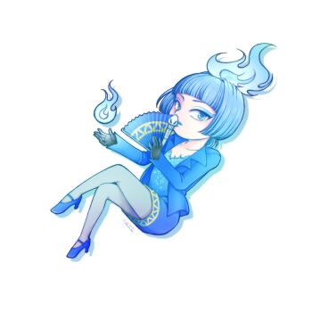 1girl ancient_greek_clothes animification blue_fire blue_hair blue_lips chibi closed_mouth disneyland dress fiery_hair fire formal_clothes gloves greco-roman_clothes himation lipstick long_sleeves looking_at_viewer makeup ms._hades simple_background solo suit tsukiko_6358