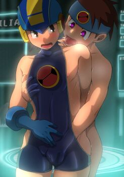2boys ass highres lan_hikari_(mega_man) male_focus mega_man_(series) mega_man_battle_network megaman.exe multiple_boys sex sorry_(artist) yaoi