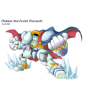 cape copyright_name duel_monster highres karakatodzo mega_man_(series) mega_man_zero_(series) mobius_the_frost_monarch simple_background solo spikes tagme white_background yu-gi-oh!