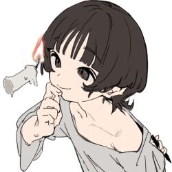 Rule 34 | 1girl, black eyes, black hair, candle, collarbone, original, pen, solo, white background, xiao chichi