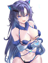 Rule 34 | 1girl, absurdres, animal ear fluff, animal ears, bikini, blue archive, blue bikini, blue eyes, blue hair, commentary request, cosplay, cowboy shot, fate/grand order, fate (series), fur-trimmed gloves, fur bikini, fur collar, fur trim, gloves, grey gloves, heart, heart hands, highres, long hair, looking at viewer, mash kyrielight, mash kyrielight (dangerous beast), mash kyrielight (dangerous beast) (cosplay), navel, no halo, o-ring, o-ring top, open mouth, revealing clothes, simple background, smile, solo, swimsuit, white background, wolf ears, yuuka (blue archive), zea (zeamilky)