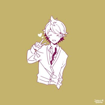 1boy collared_shirt commentary_request enomotochano gamon_yuuta highres long_sleeves looking_at_viewer male_focus monochrome occultic;nine open_mouth science_adventure shirt short_hair simple_background smile solo upper_body