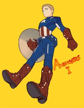 Rule 34 | 1boy, ambulance00, avengers (series), belt, blonde hair, blue belt, blue bodysuit, blue eyes, bodysuit, boots, captain america, clenched hands, closed mouth, commentary request, copyright name, full body, gloves, highres, holding, holding shield, korean commentary, looking at viewer, male focus, marvel, pocket, red boots, red gloves, shield, short hair, simple background, solo, star (symbol), steve rogers, striped bodysuit, superhero costume, the avengers (2012), yellow background