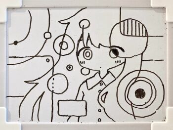 Rule 34 | 1girl, abstract, buttons, closed mouth, collared shirt, colo (frypan soul), dot mouth, greyscale, long hair, looking at viewer, monochrome, original, shirt, solo, traditional media, upper body, whiteboard (medium)