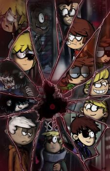 1boy 6+girls blood brother_and_sister brown_hair crying highres lana_loud leni_loud lincoln_loud lisa_loud lola_loud lori_loud luan_loud lucy_loud luna_loud lynn_loud multiple_girls short_hair siblings sisters the_loud_house tokyo_ghoul white_hair