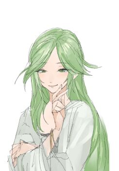 Rule 34 | 1girl, alternate costume, commentary request, green eyes, green hair, highres, kid icarus, kid icarus uprising, light smile, looking at viewer, mono (monomono1998), nintendo, palutena, simple background, sketch, solo, upper body, white background, wide sleeves